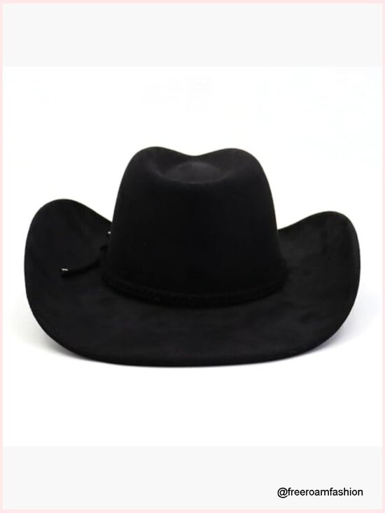 Wide Brim Suede Cowboy Hat with Woven Buckle Belt Classic Fedora main image 7